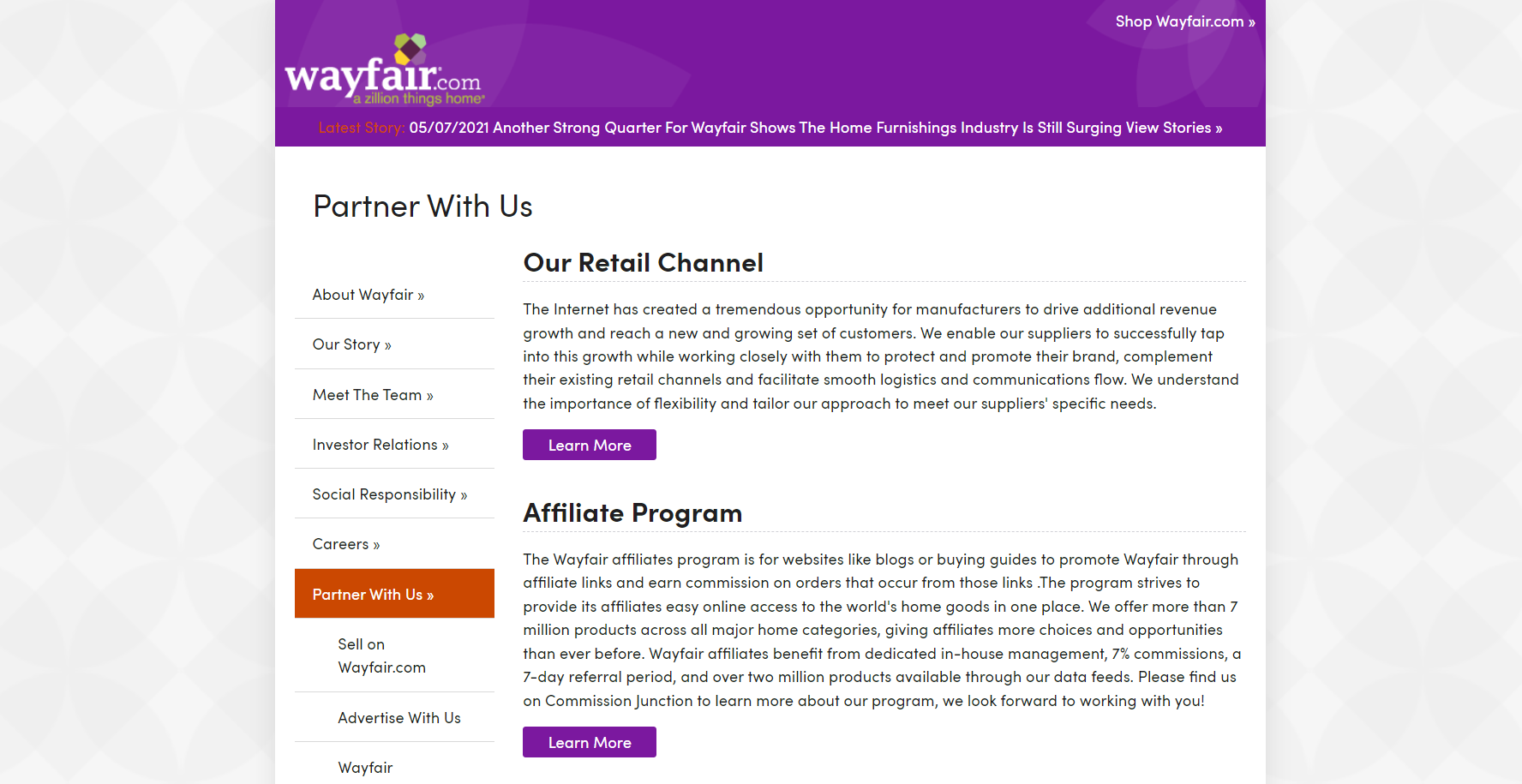 Wayfair: Specializes in home goods, offering up to 7% commission.